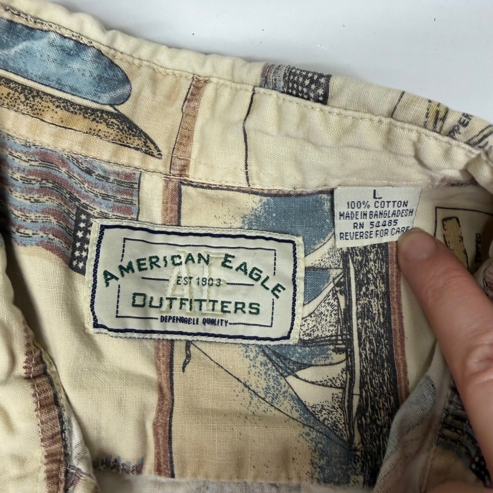 VTG American Eagle Mens Large Button Up Shirt Sailing Fisherman‎ Cotton Nautical - Picture 4 of 6